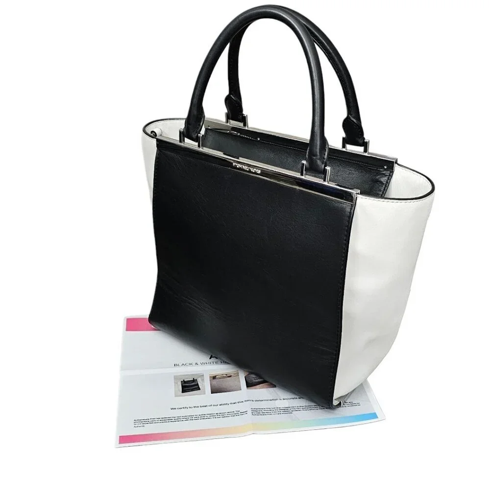 MICHAEL Michael Kors Lana Leather Colorblock Tote Handbag COA Black And White